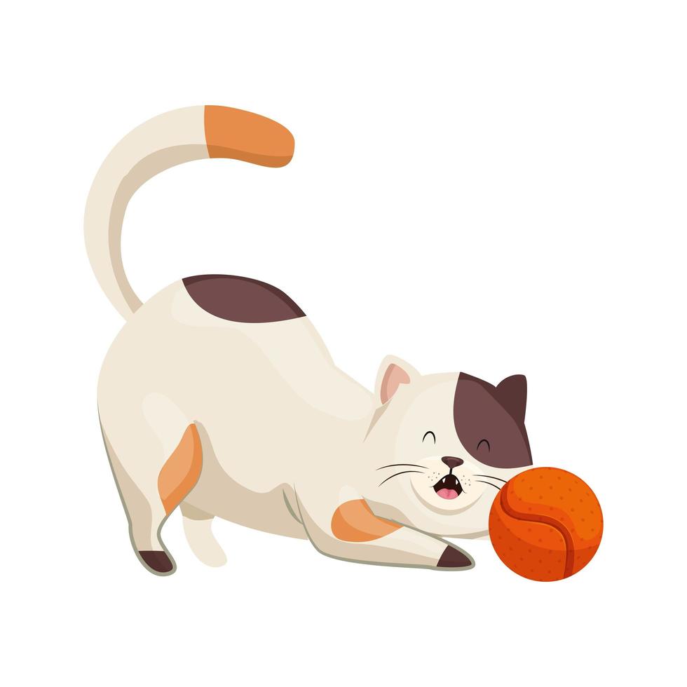 lindo gatito con juguete de pelota vector