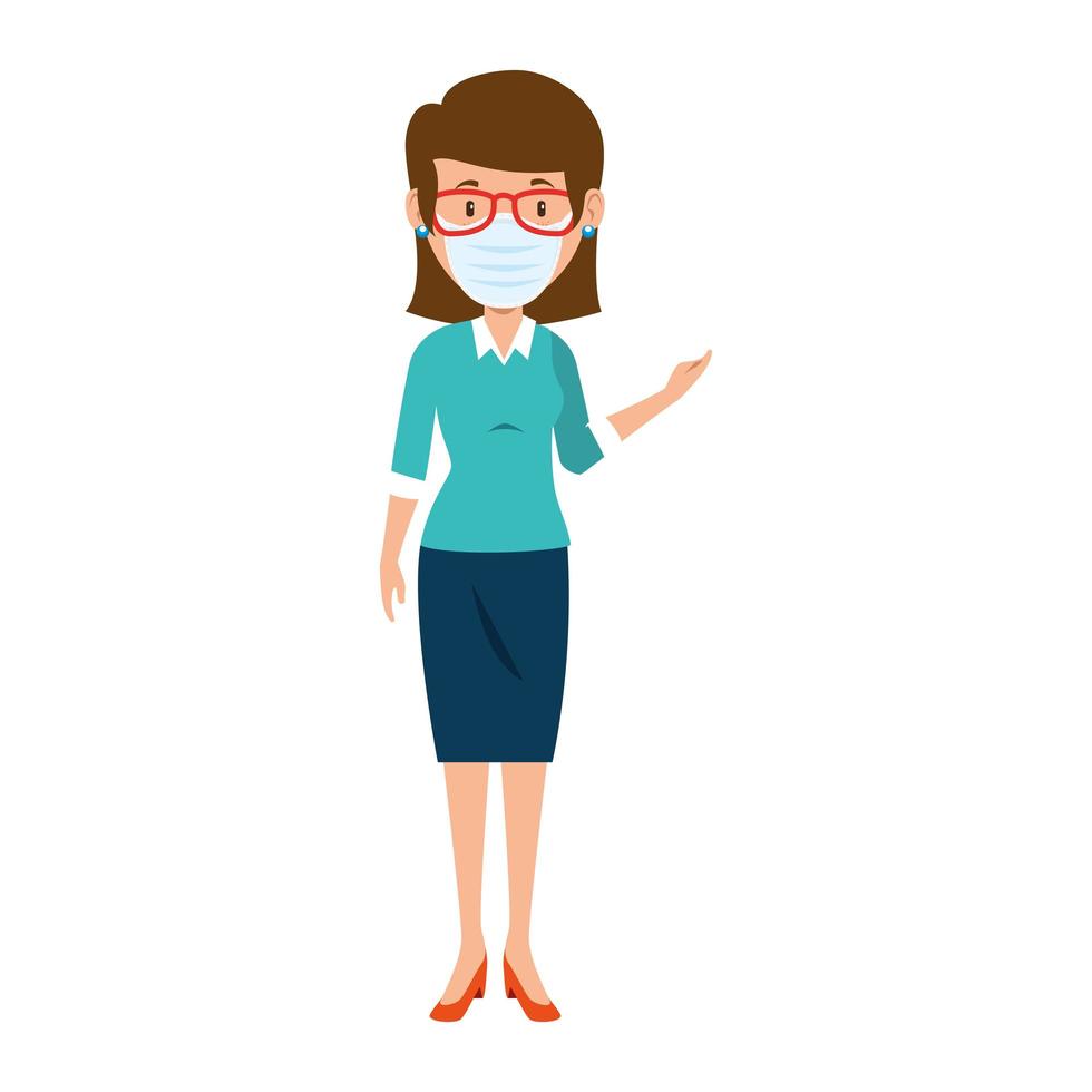 business woman with face mask and eyeglasses vector