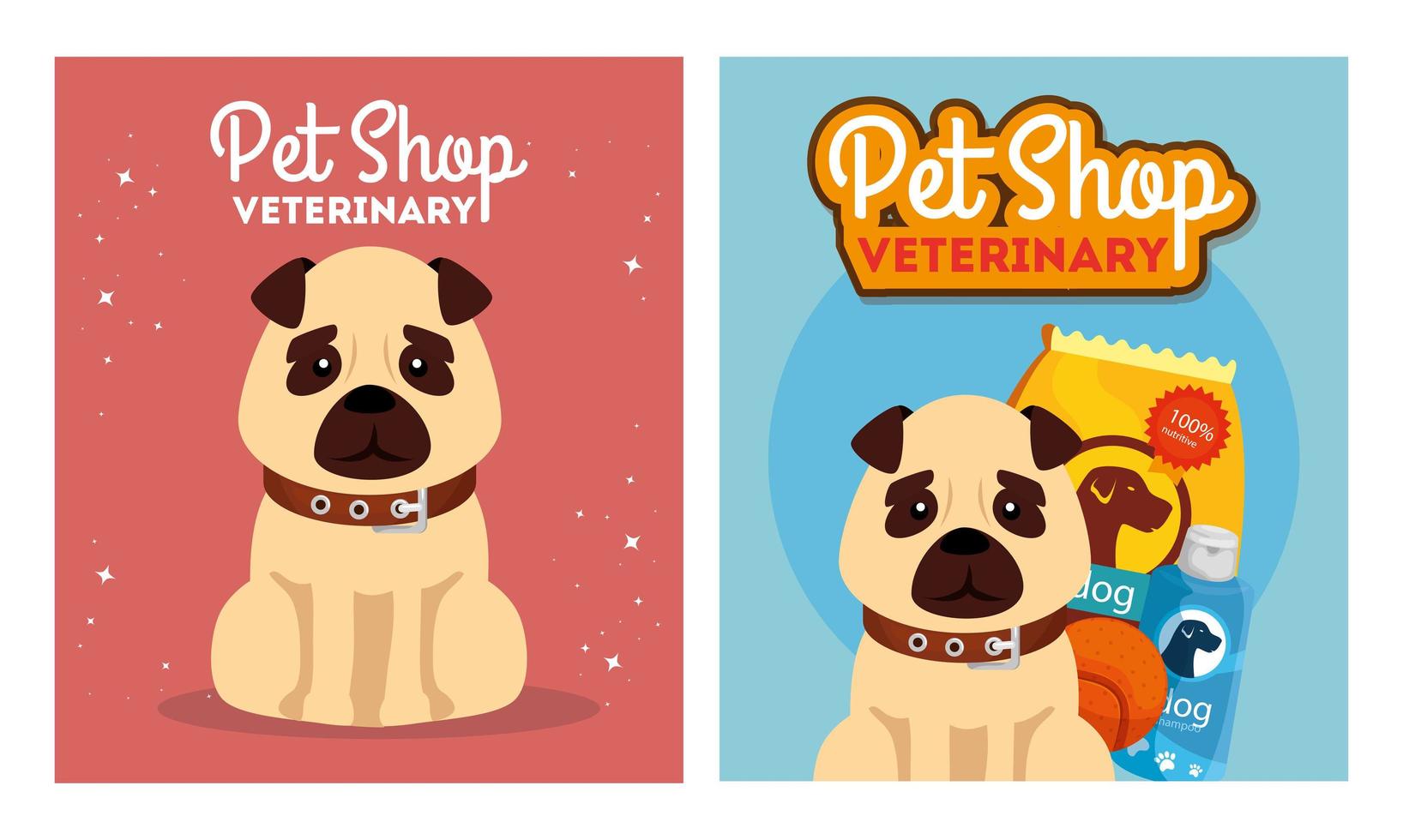 set poster of pet shop veterinary with icons vector