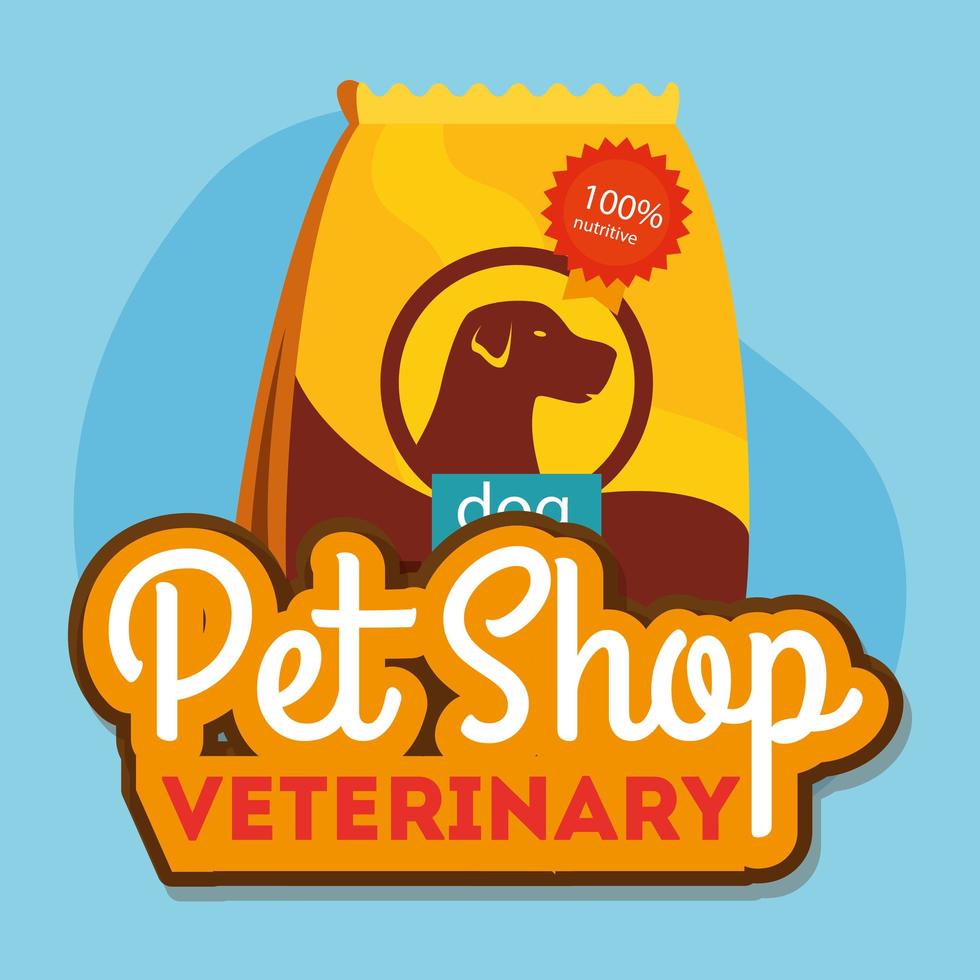 pet shop veterinary with bag food for dog vector