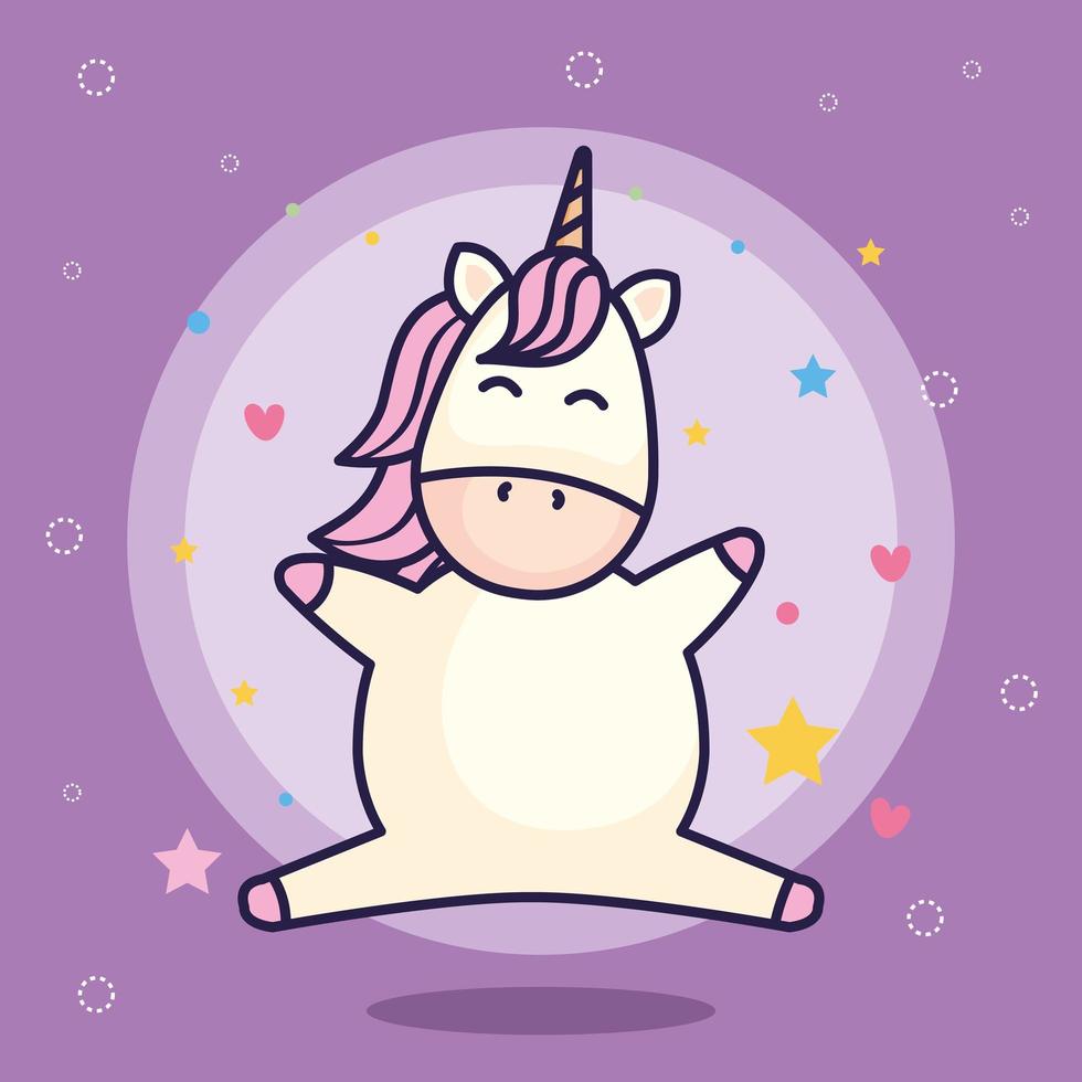 cute unicorn fantasy with hearts and stars decoration vector