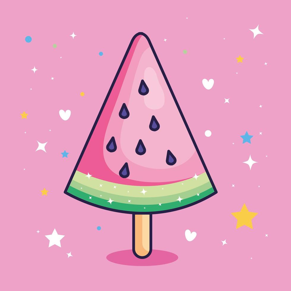 watermelon ice cream with cute decoration vector