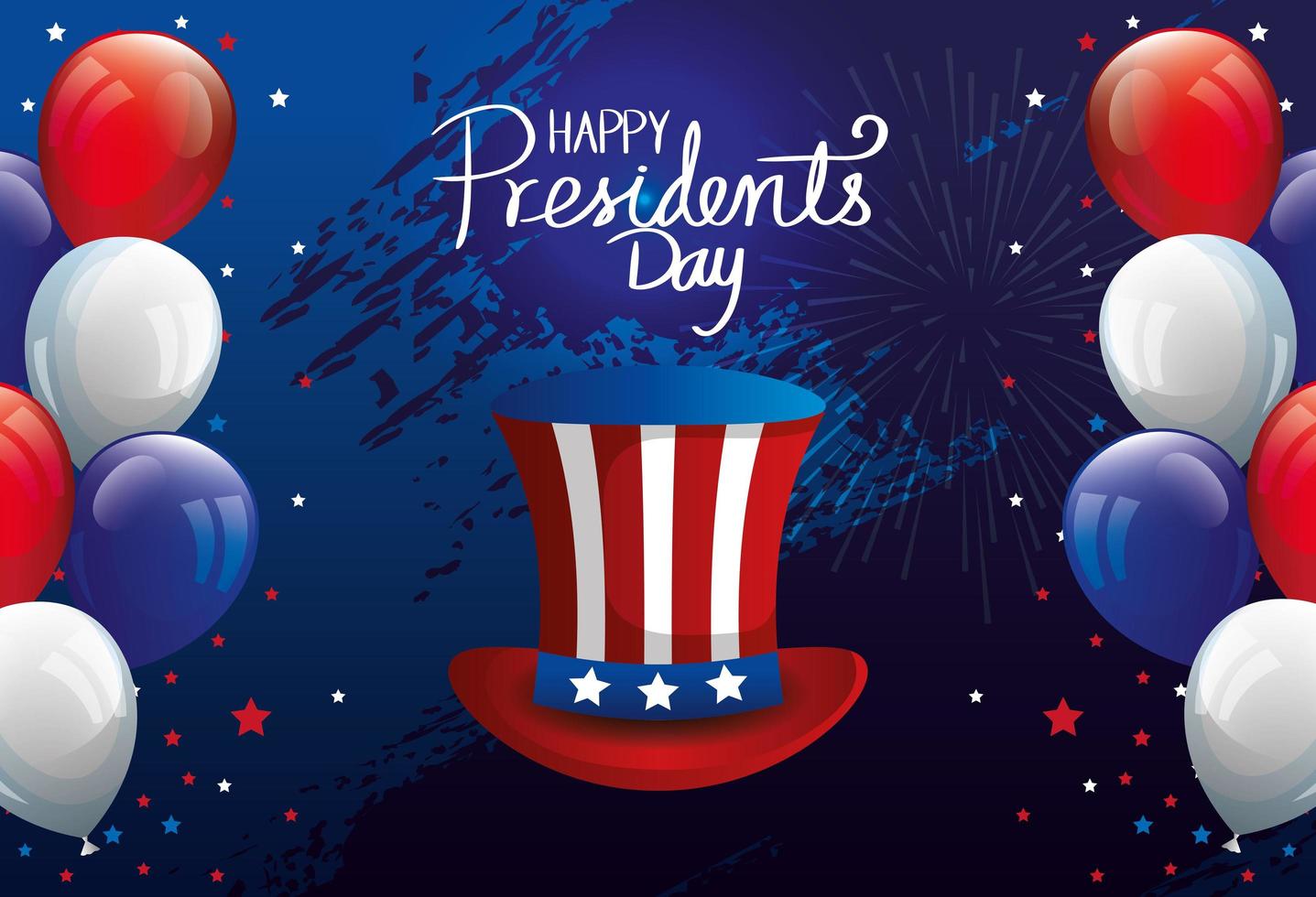 happy presidents day with top hat and balloons helium vector