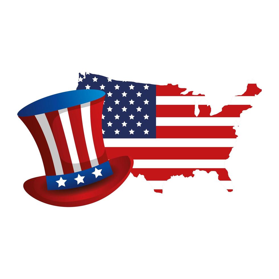 top hat traditional with map usa isolated icon vector