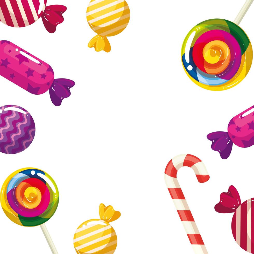 frame of delicious candies decoration vector