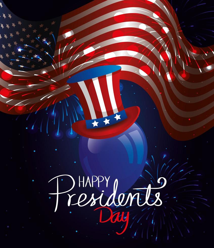 happy presidents day with flag usa and top hat vector