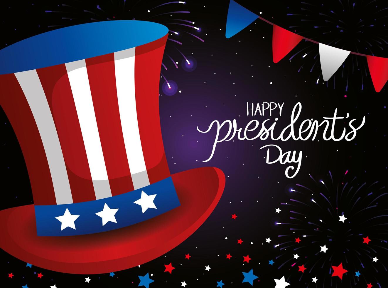 happy presidents day with top hat and garlands hanging vector