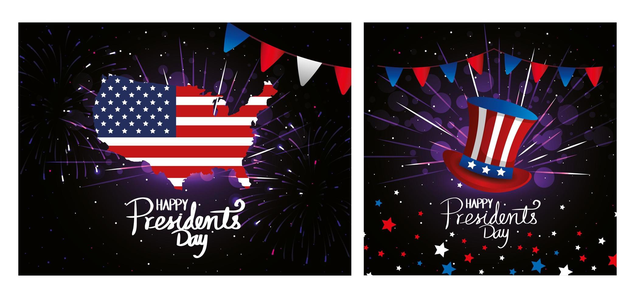 set poster of happy presidents day with decoration vector