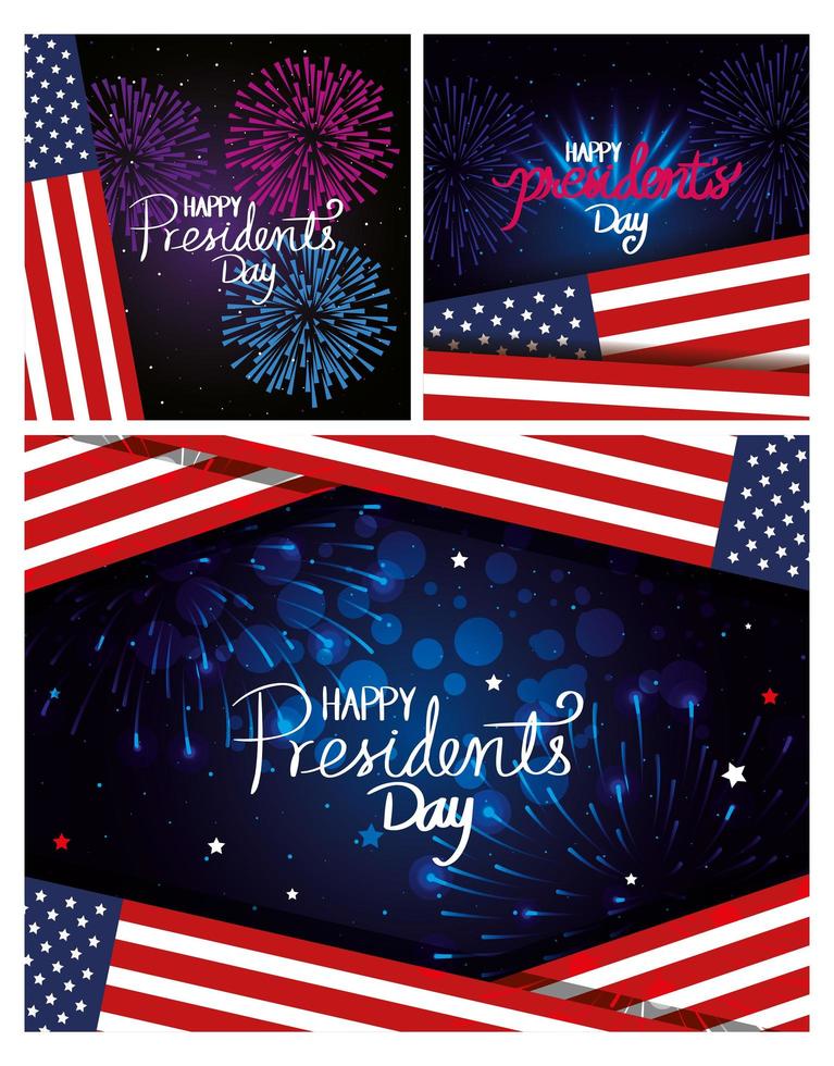 set poster of happy presidents day with decoration vector