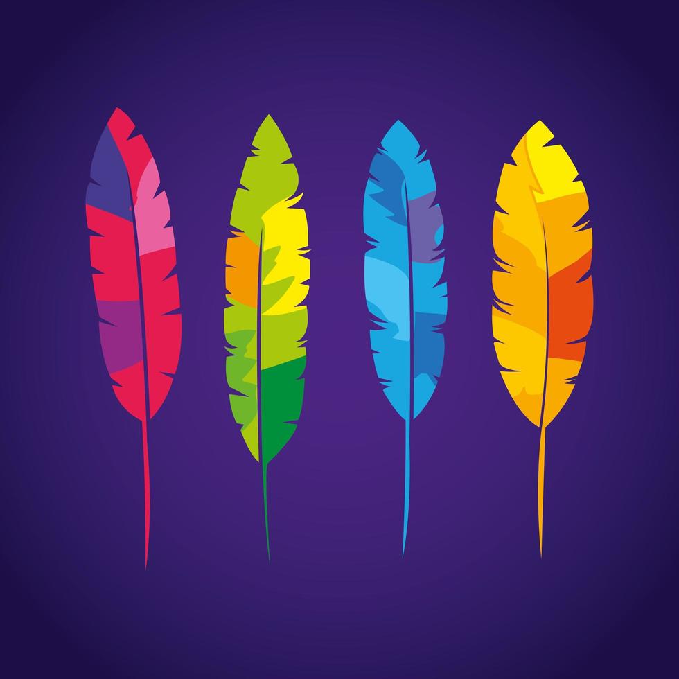 set of exotic feathers bird isolated icon vector