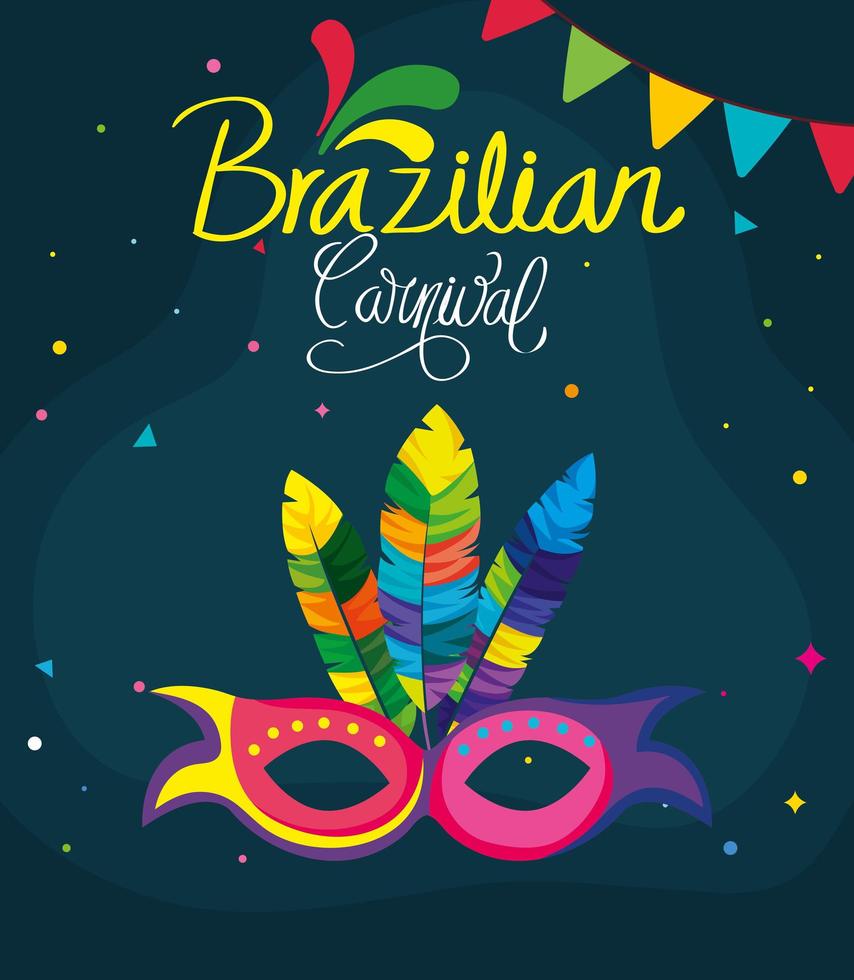 Cartel del carnaval brasileño con máscara y decoración. vector