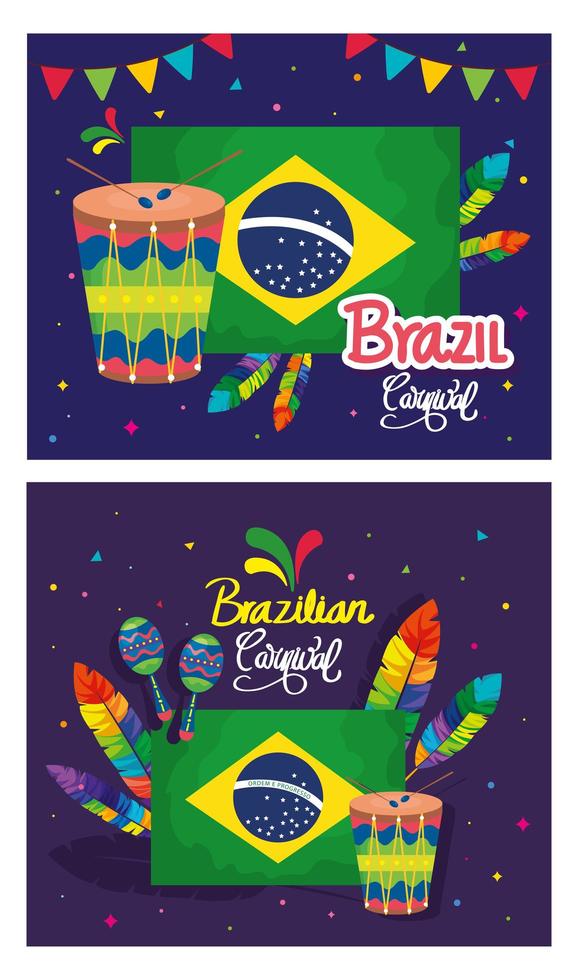 set of poster carnival brazil with decoration vector