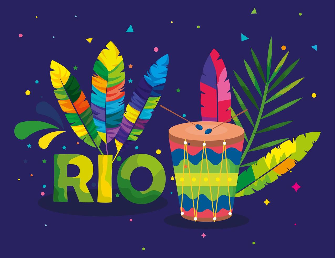 poster of carnival rio with drum and decoration vector