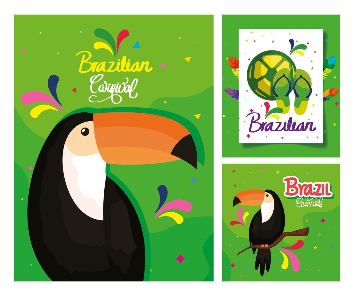 set of poster carnival brazil with decoration vector