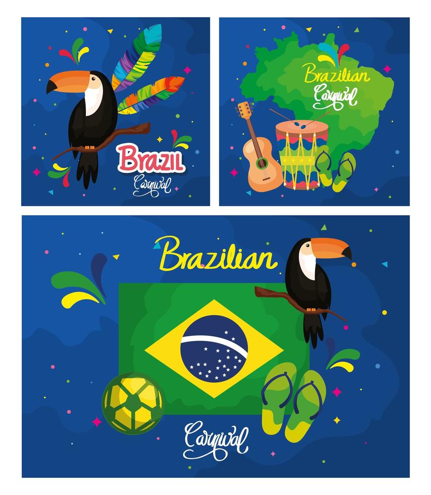 set of poster carnival brazil with decoration vector