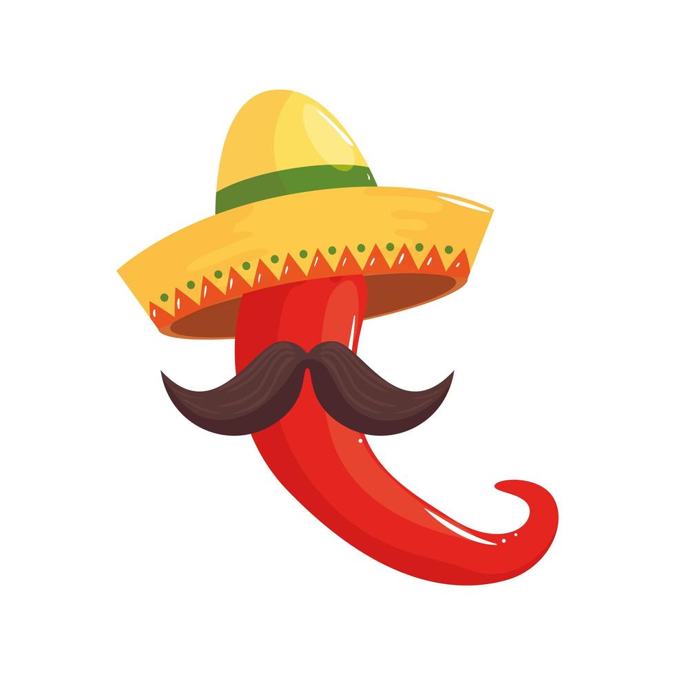 Diseño de vector de sombrero y bigote de chile mexicano aislado