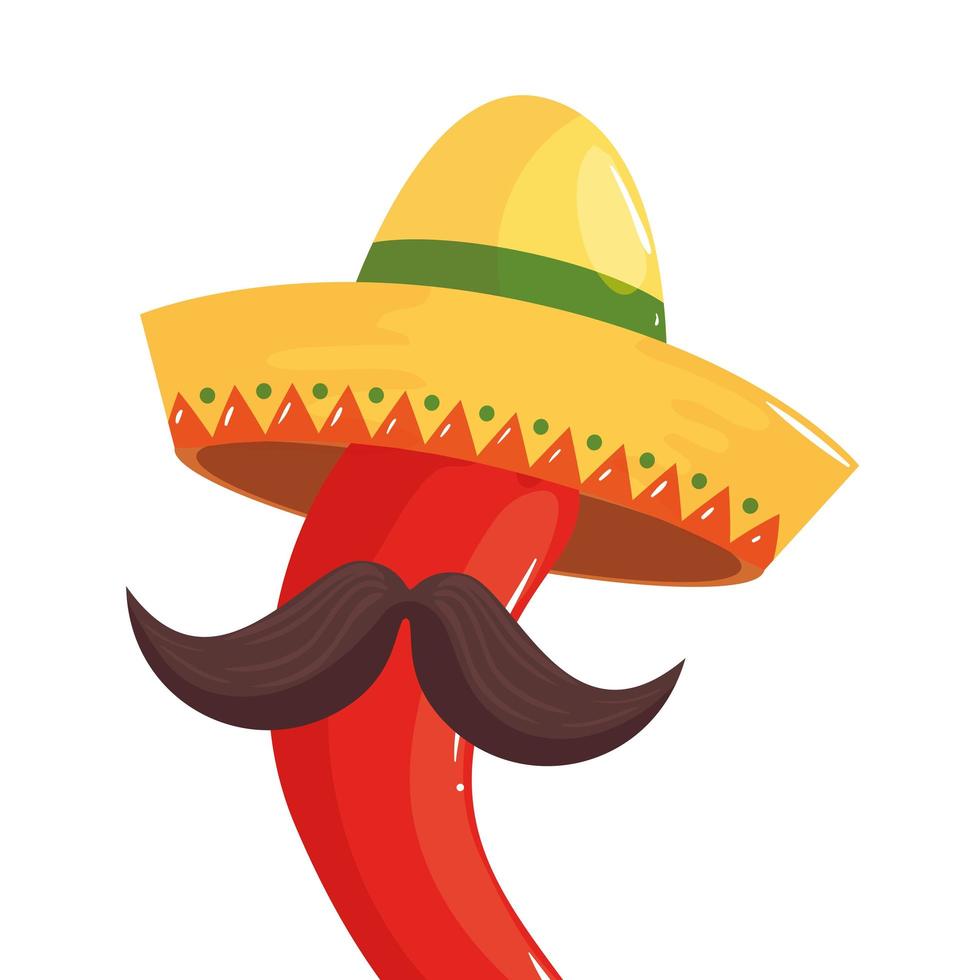 Diseño de vector de sombrero y bigote de chile mexicano aislado