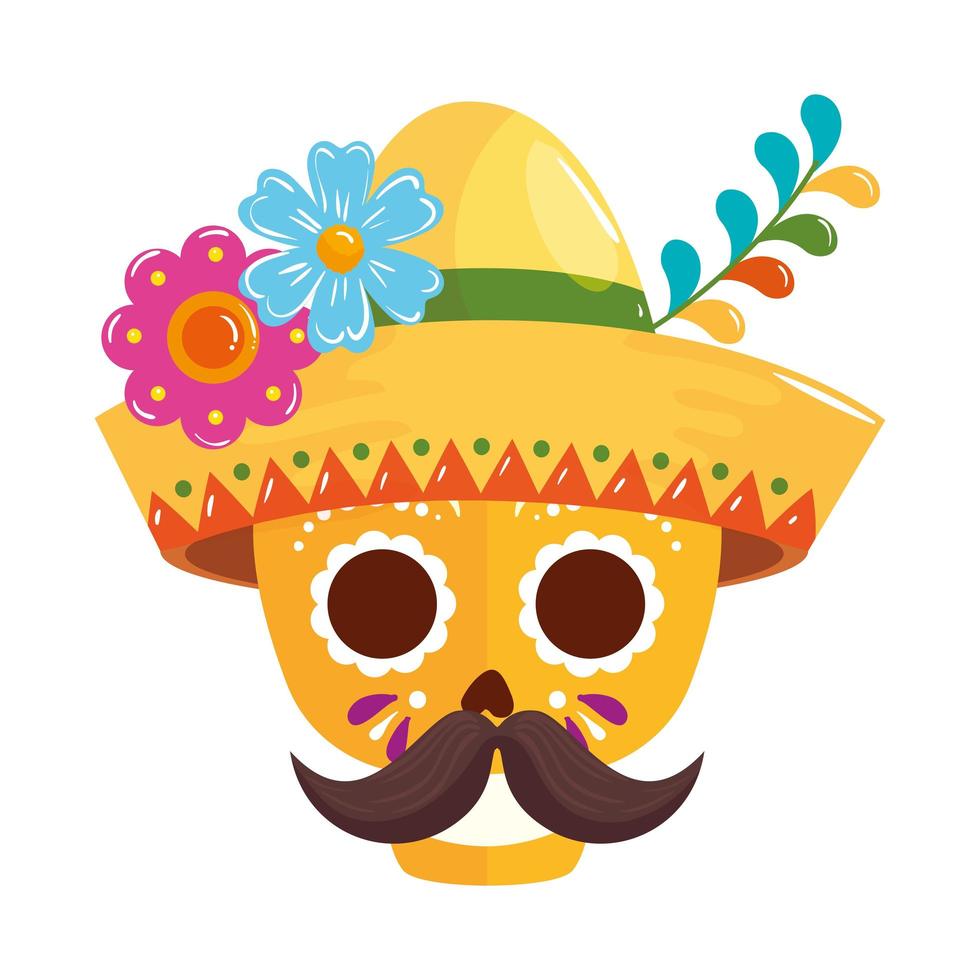 Isolated mexican skull with hat and mustache vector design