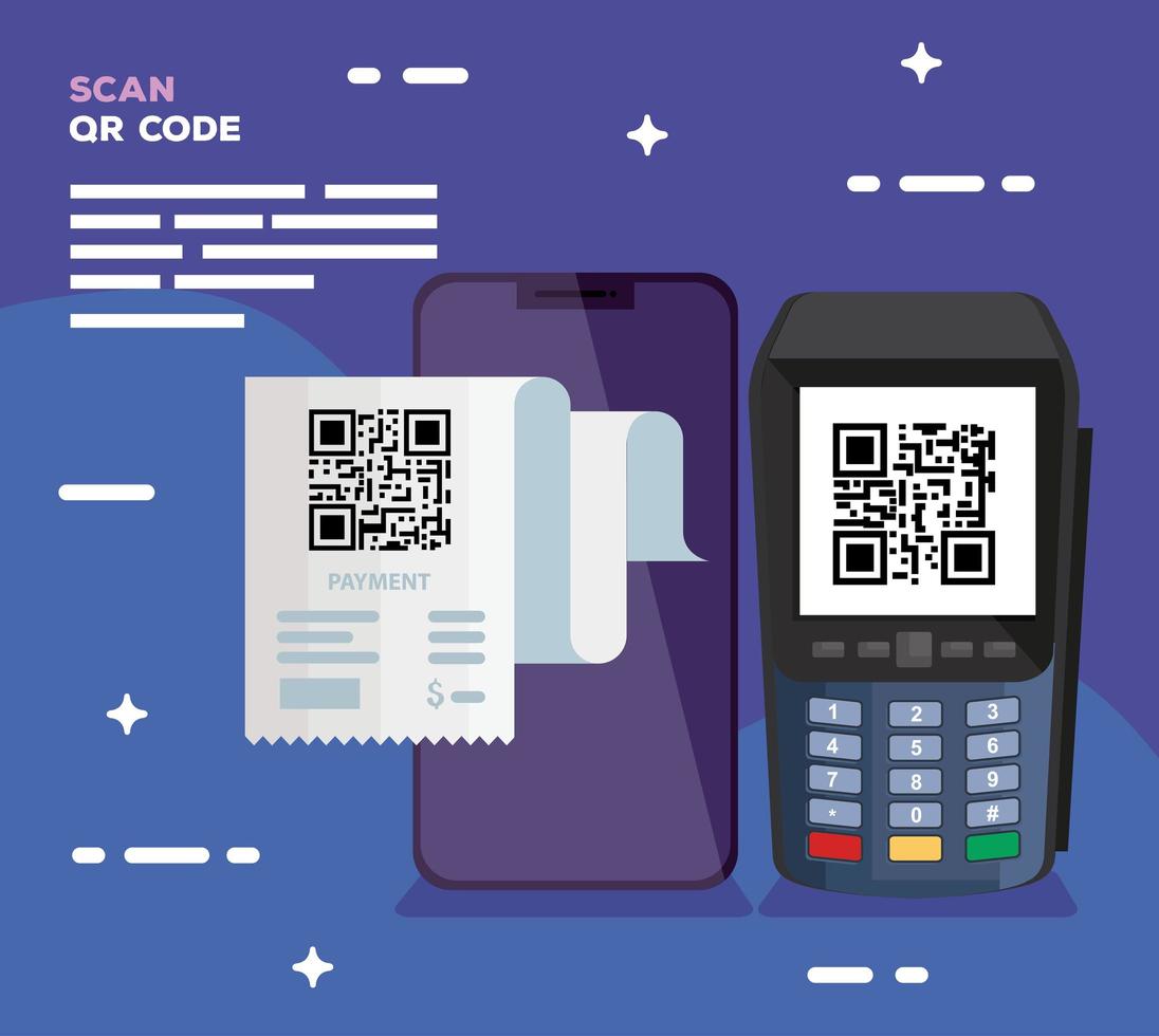 qr code inside dataphone and smartphone vector design