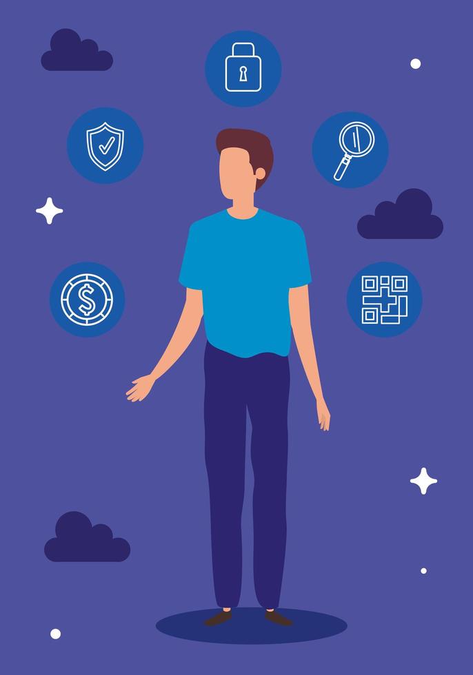 business man with set icons vector