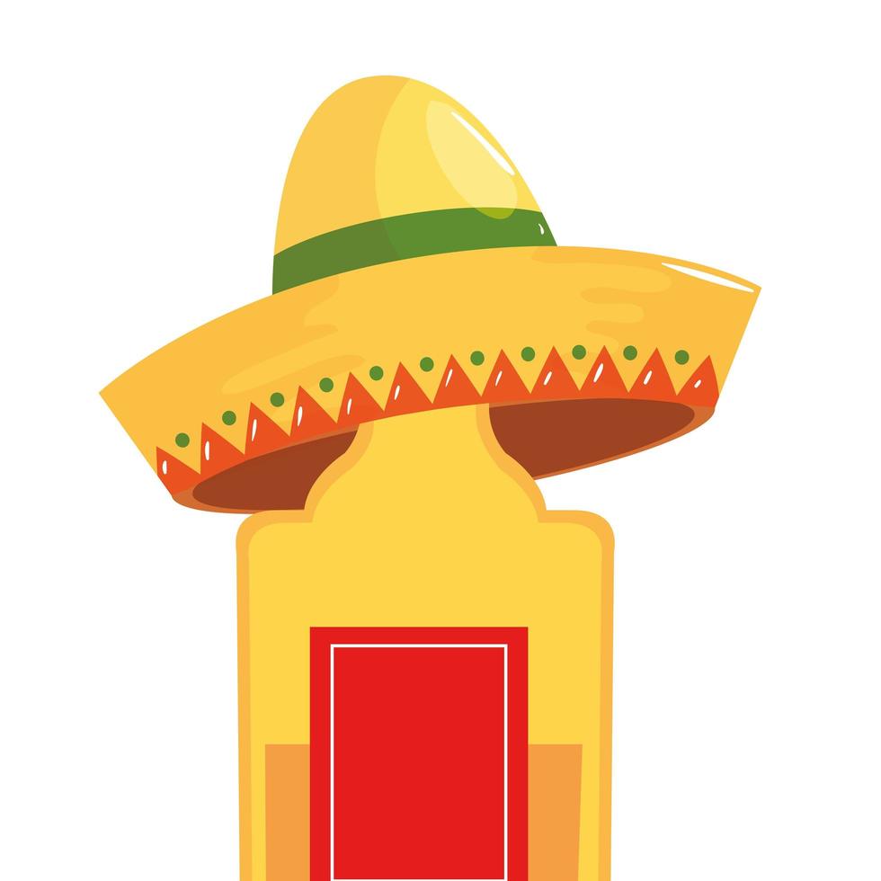 Isolated mexican tequila bottle with hat vector design