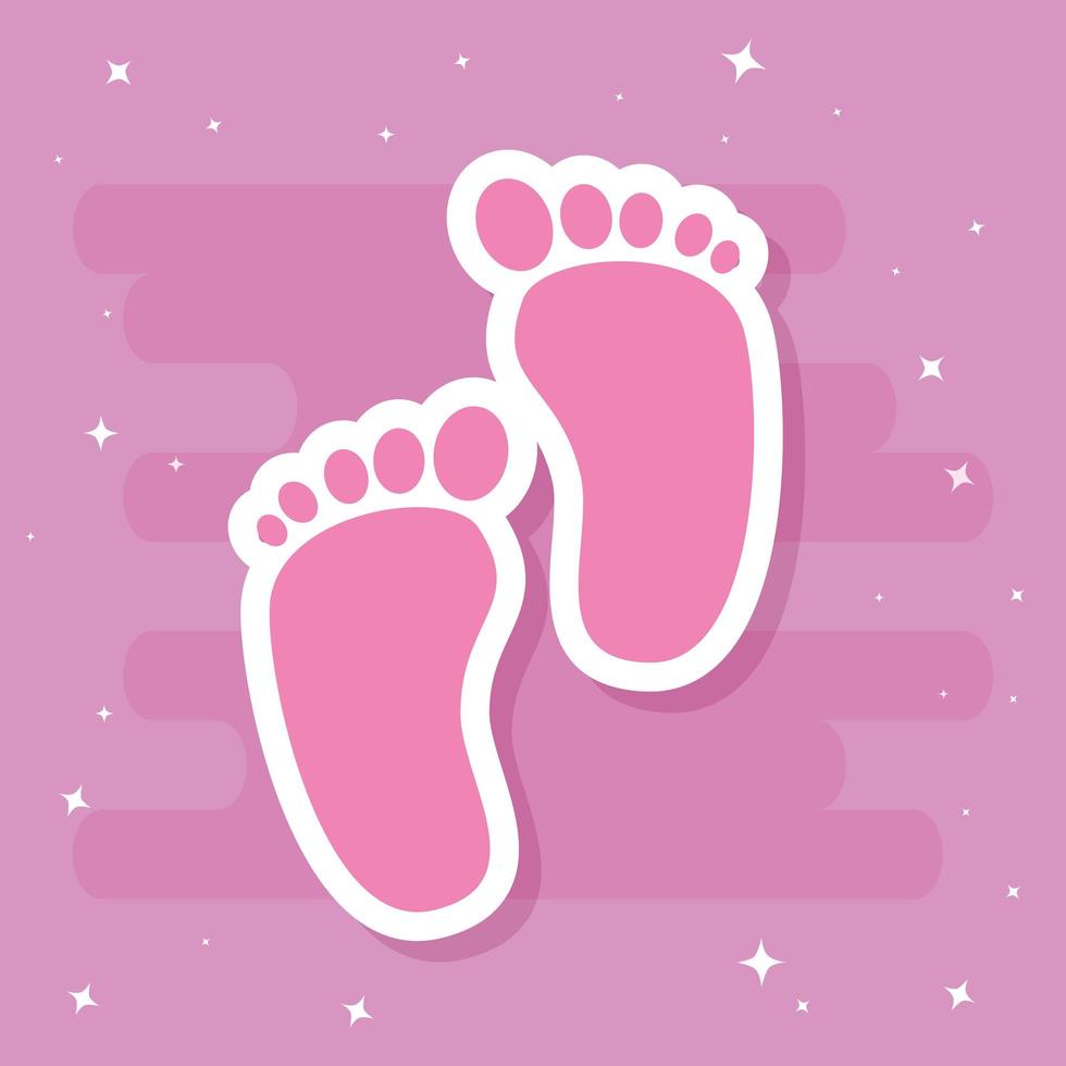 cute footprints baby in pink background vector