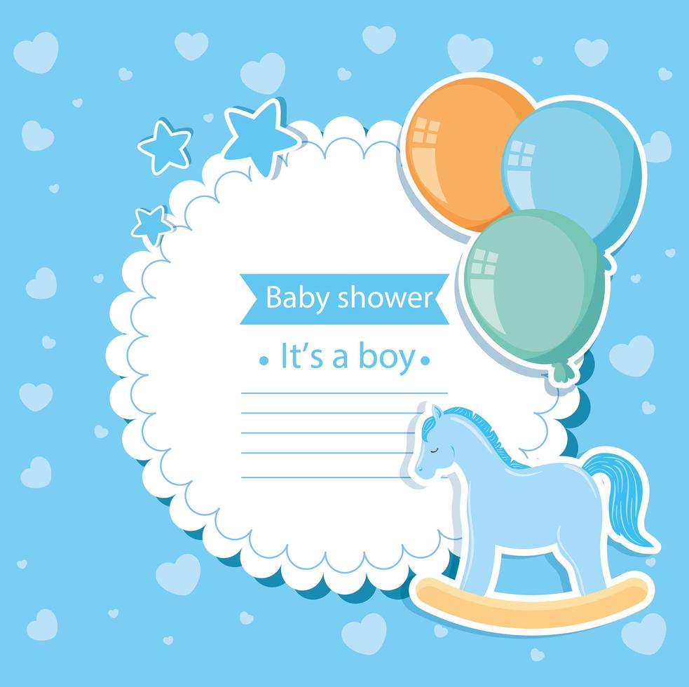 baby shower card with wooden horse toy and decoration vector