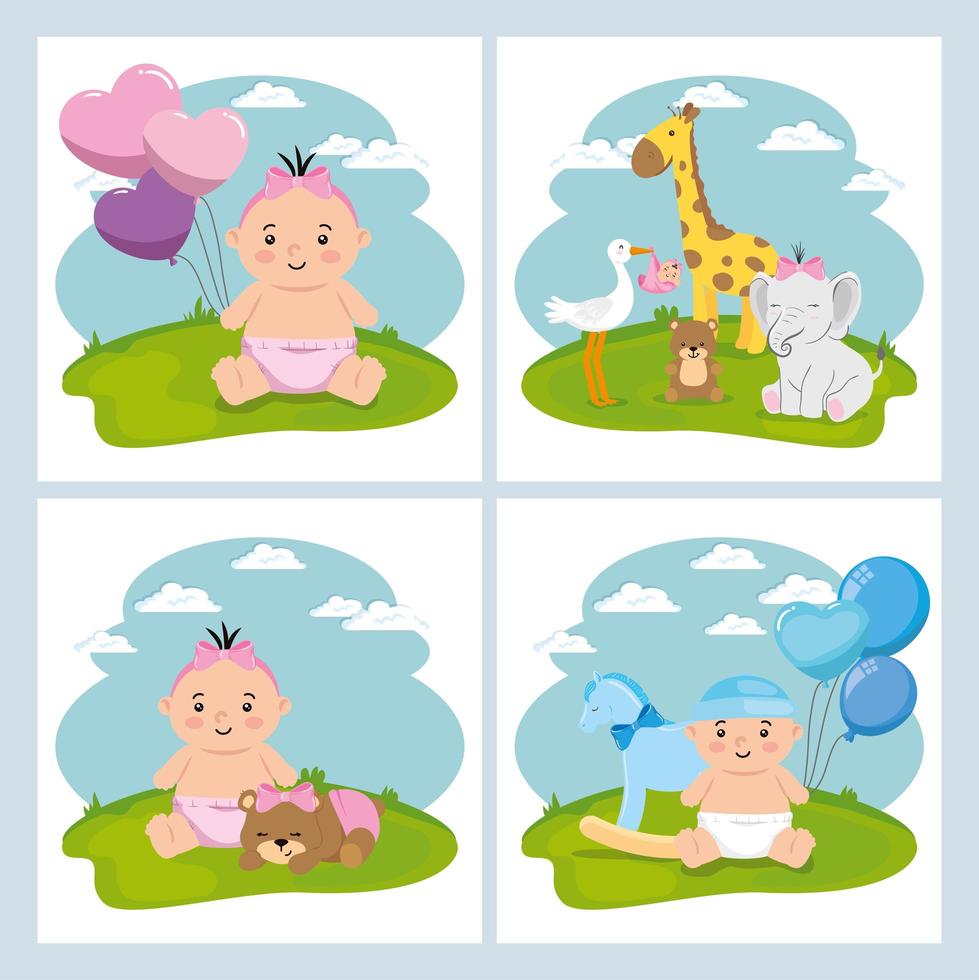 set cute icons of baby shower vector