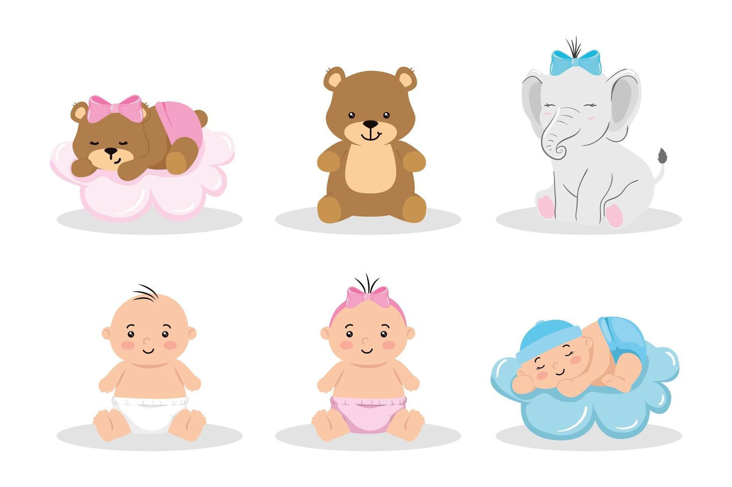 set cute icons of baby shower vector