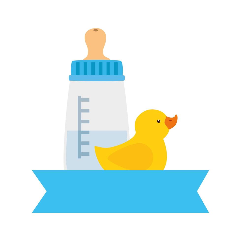 baby bottle milk with duck rubber isolated icon vector