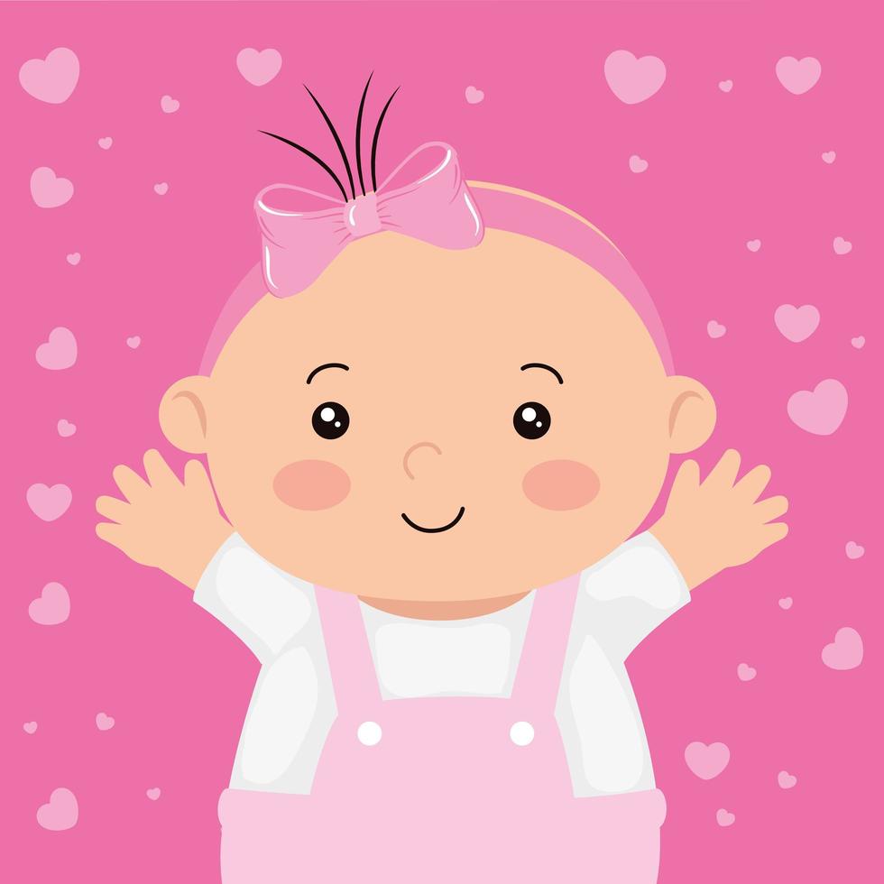 cute little baby girl with hearts decoration vector