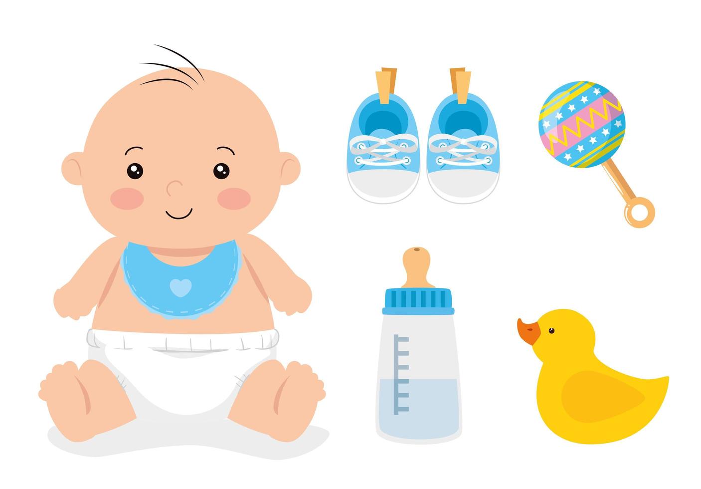 cute little baby boy with set toys vector