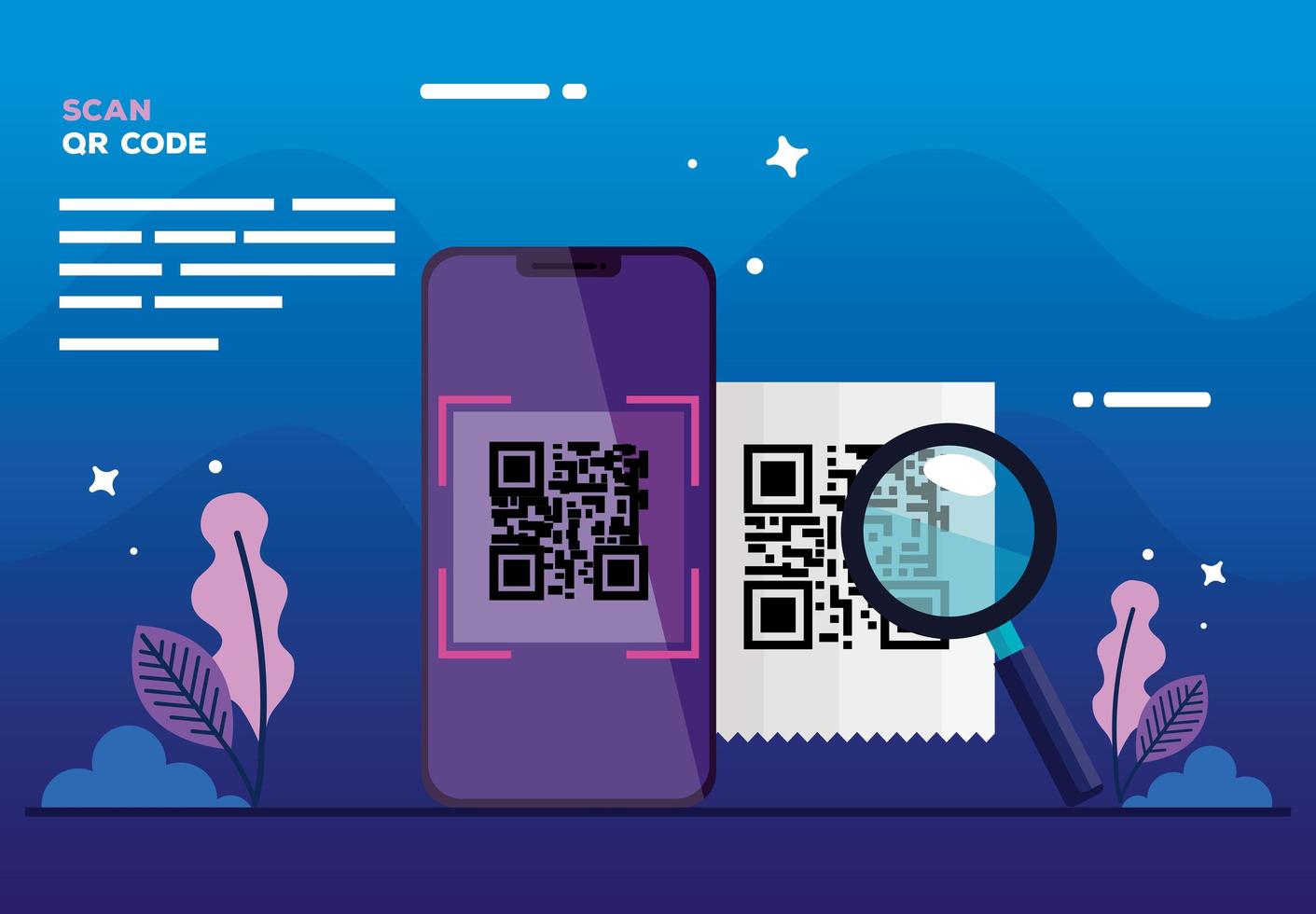 scan qr code with smartphone and magnifying glass 4833776 Vector Art at Vecteezy