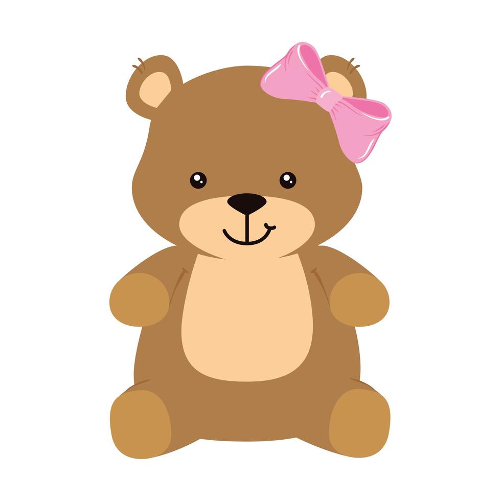 lindo, oso de peluche, hembra, aislado, icono vector