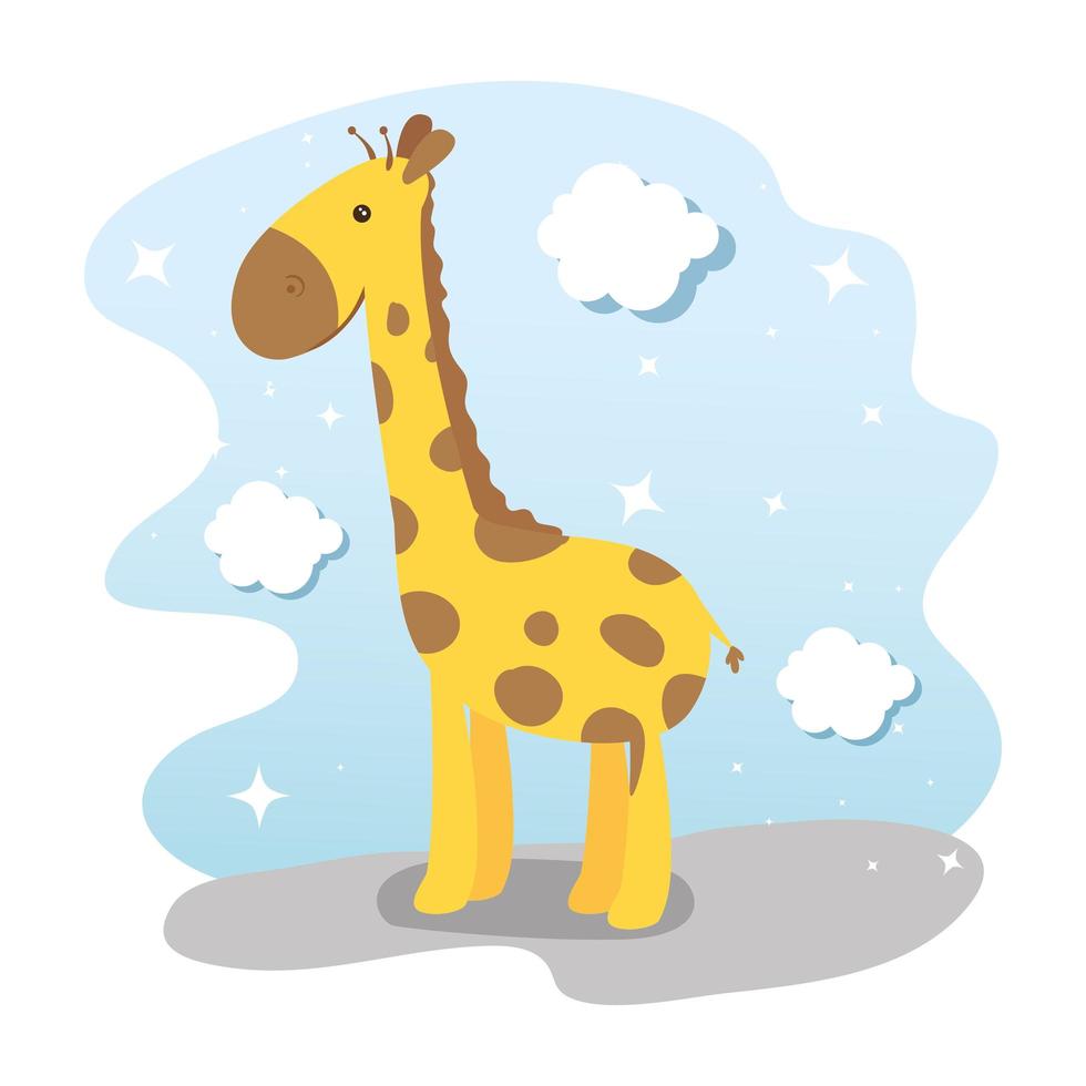 cute giraffe with clouds decoration vector