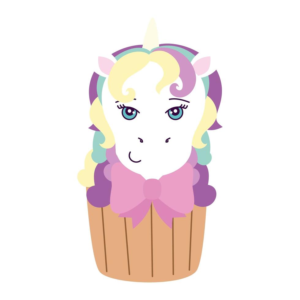 cupcake de cabeza de lindo unicornio vector