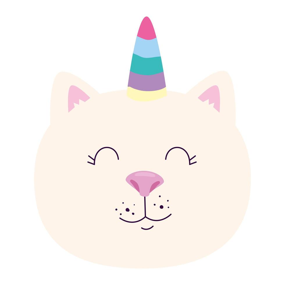 cara de lindo gato unicornio icono de fantasía vector