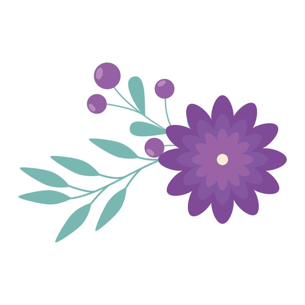 cute flower with branches and leafs decoration vector