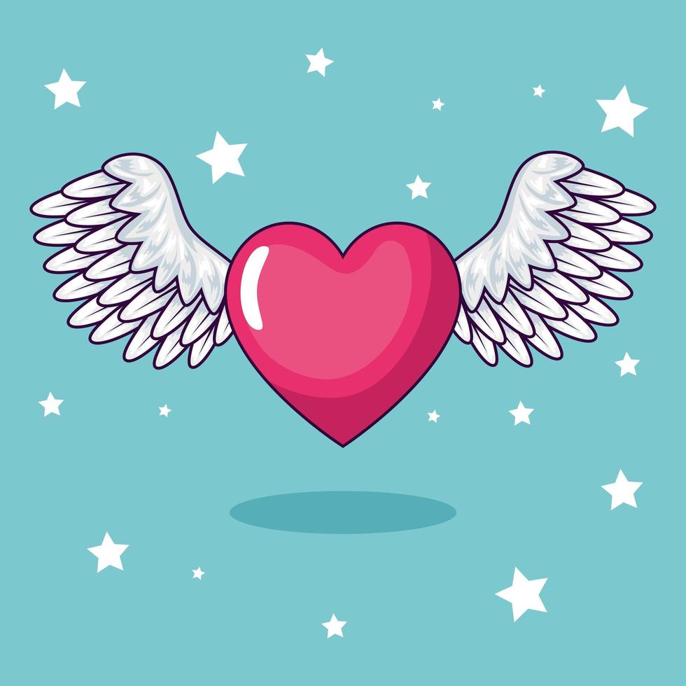 cute heart with wings and stars decoration 4833858 Vector Art at Vecteezy