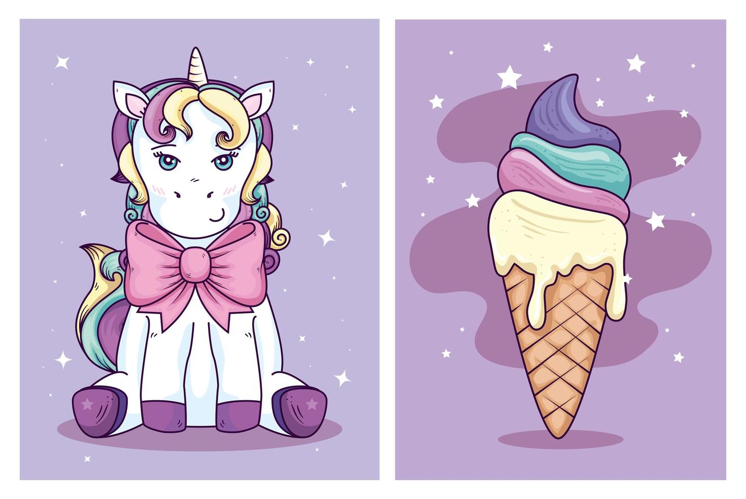 cute unicorn fantasy with delicious ice cream vector