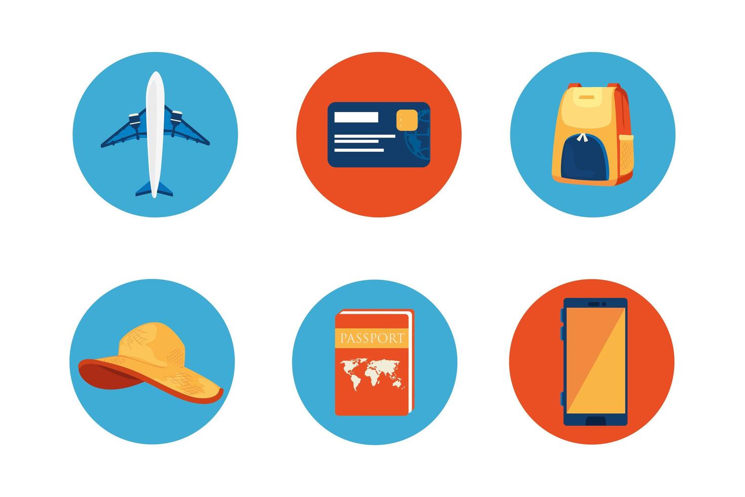 airplane with set icons in frames circular vector