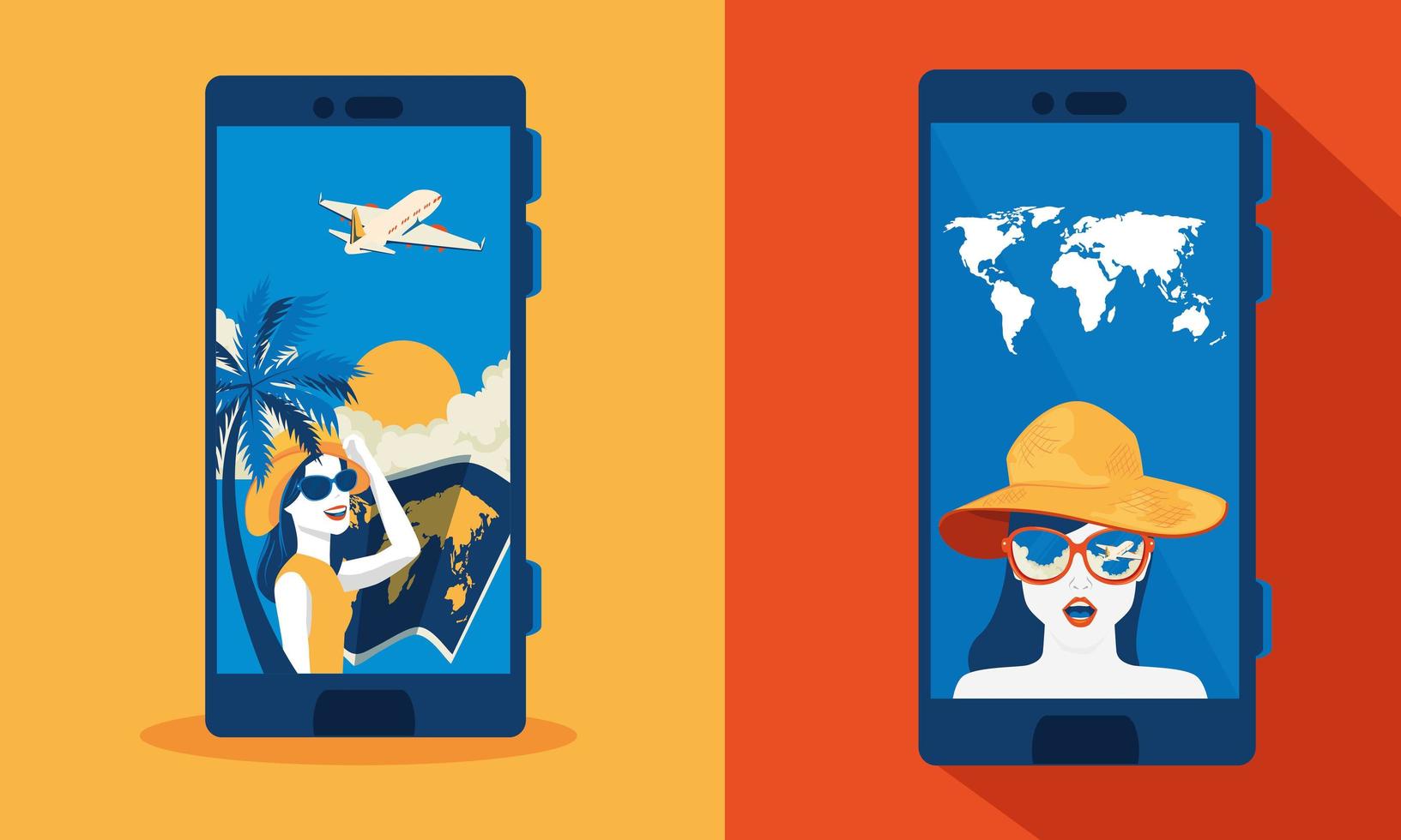 smartphones with women in screen and app travel vector