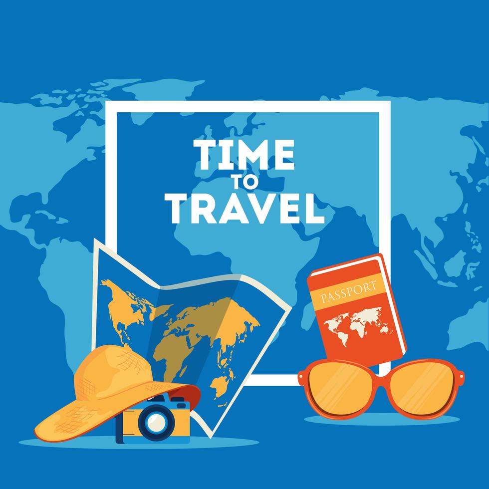 time travel poster with summer icons vector