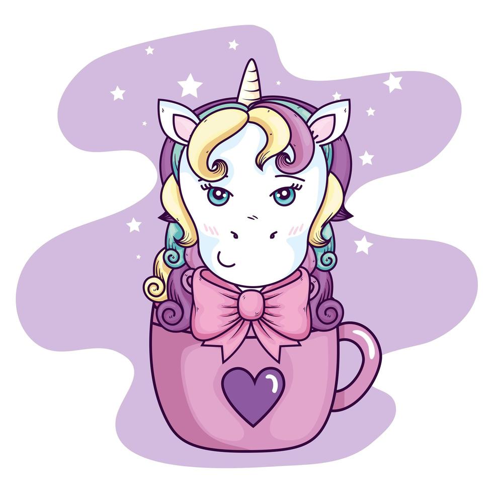 cabeza de unicornio lindo fantasía en taza de cerámica vector