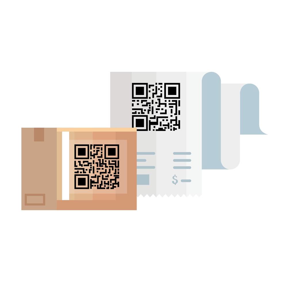 diseño de vector de caja y papel de recibo de código qr