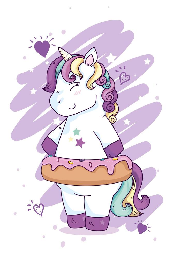 linda fantasía de unicornio con decoración de estrellas y corazones vector