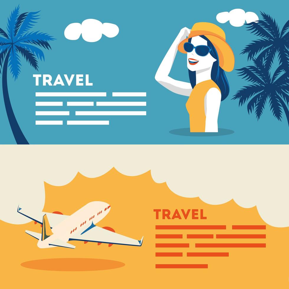 set poster of time travel and summer icons vector