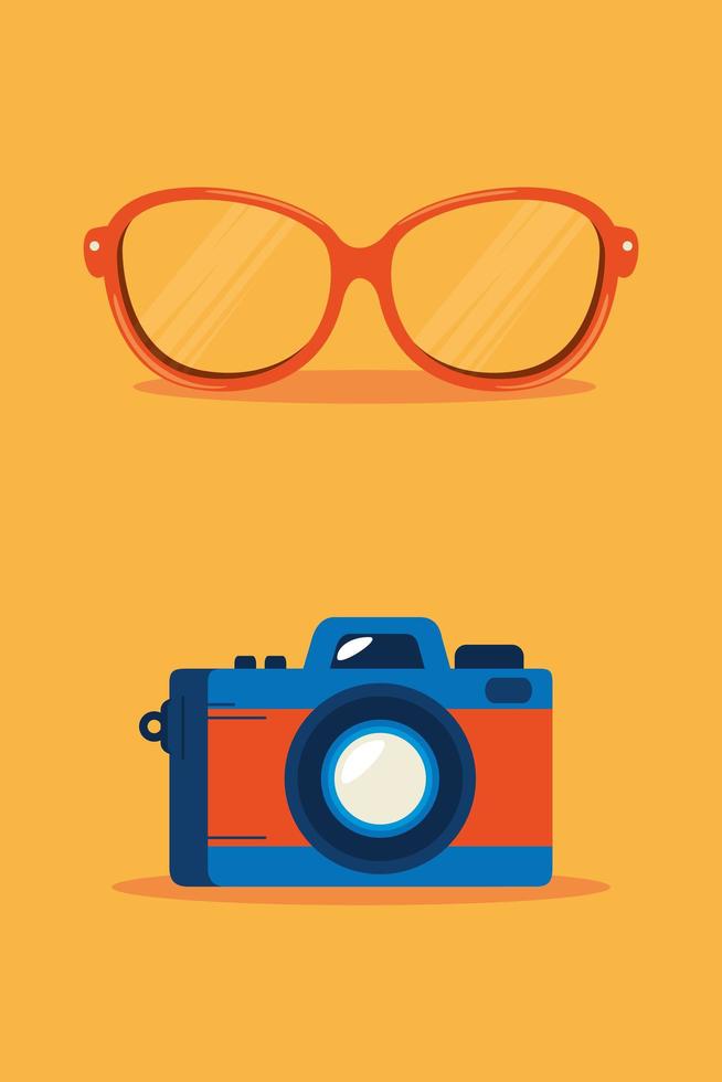 camera photographic with eyeglasses icons vector