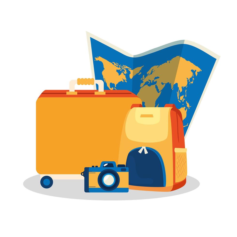 suitcases with camera and paper map vector