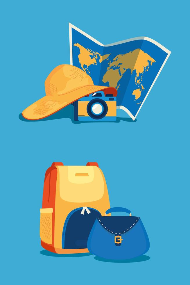 suitcases with camera and paper map vector